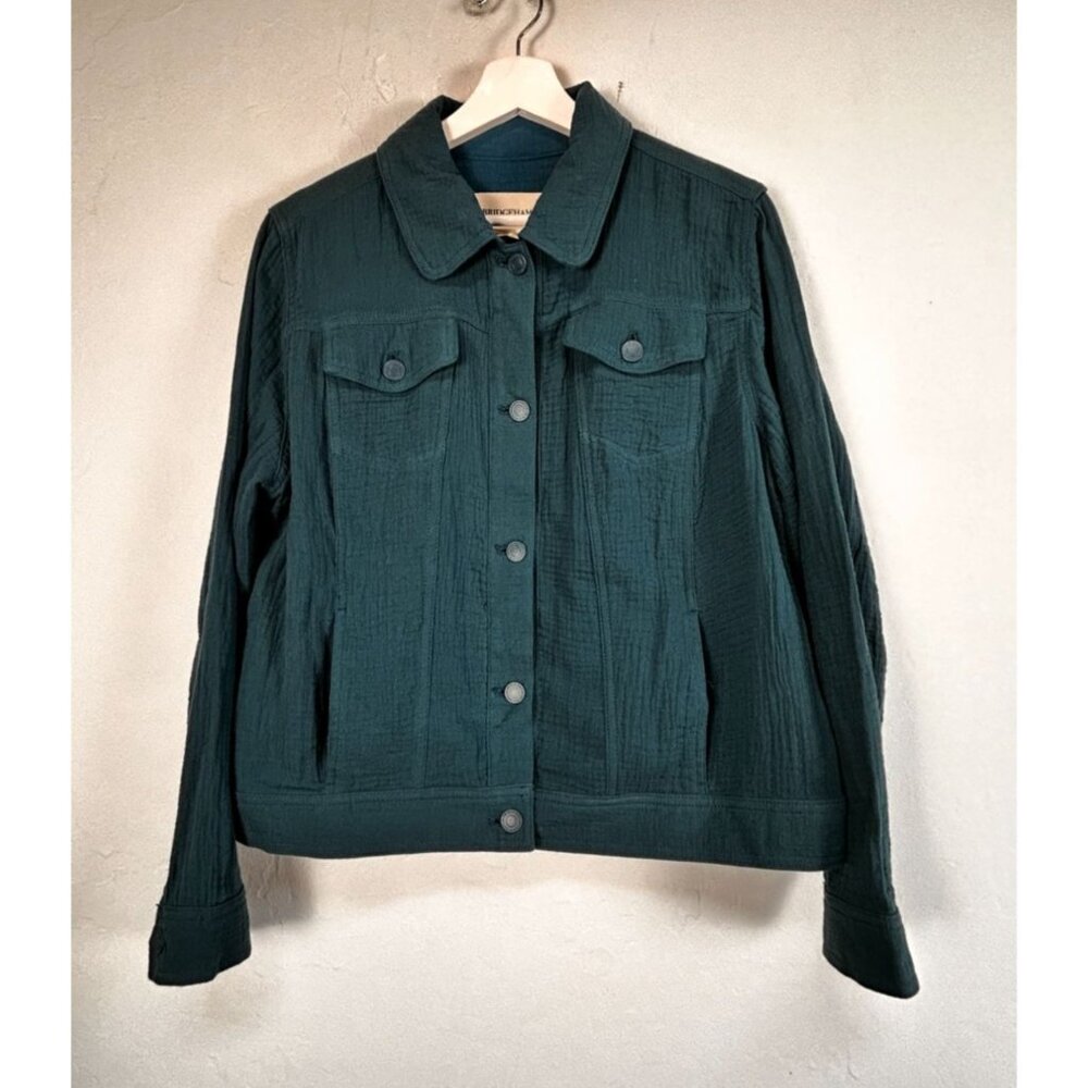 Bridgehampton By Isaac Mizrahi Live! Womens Textured Teal Button-Up Jacket Small